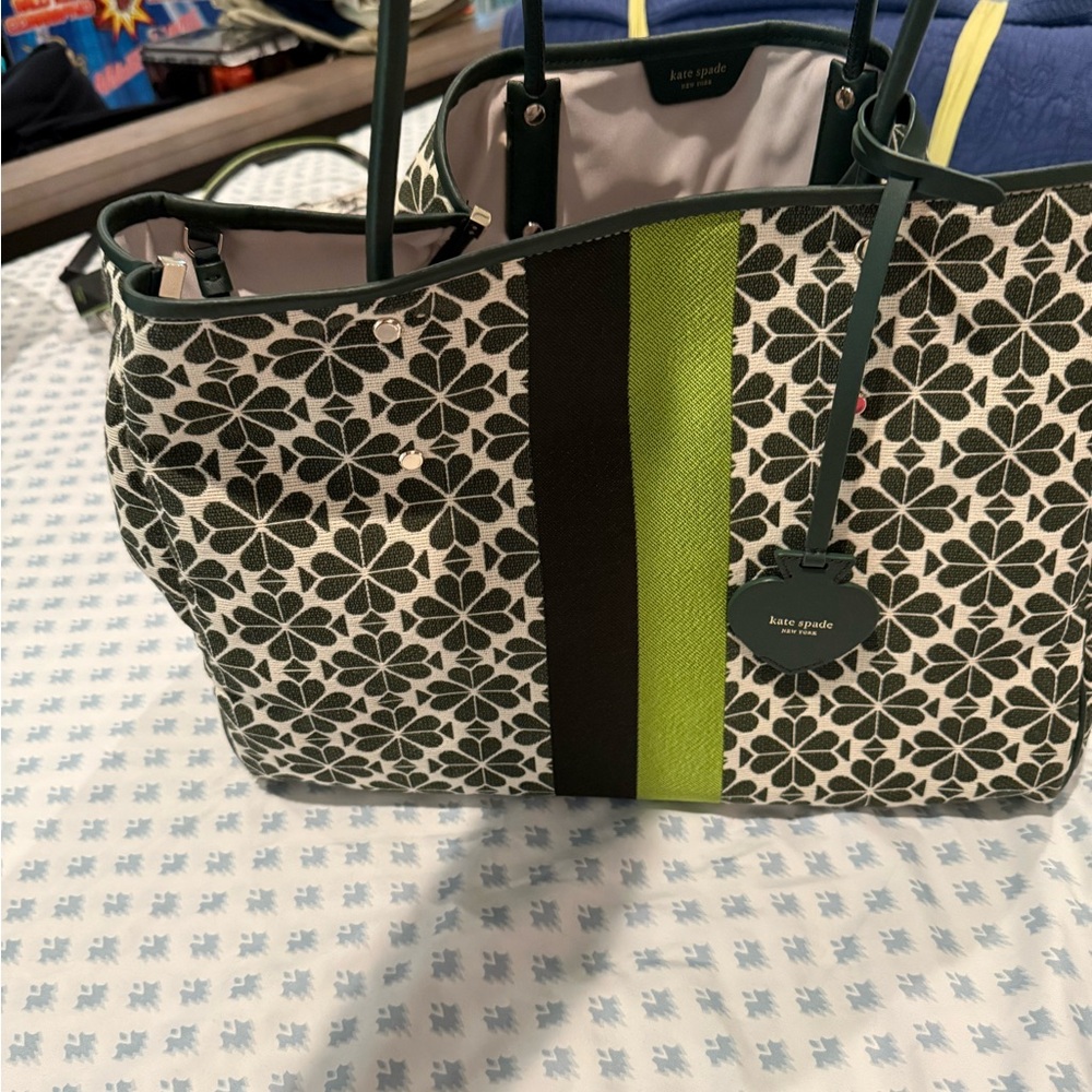 Kate Spade Jacquard Stripe Large Green w/ Wristlet